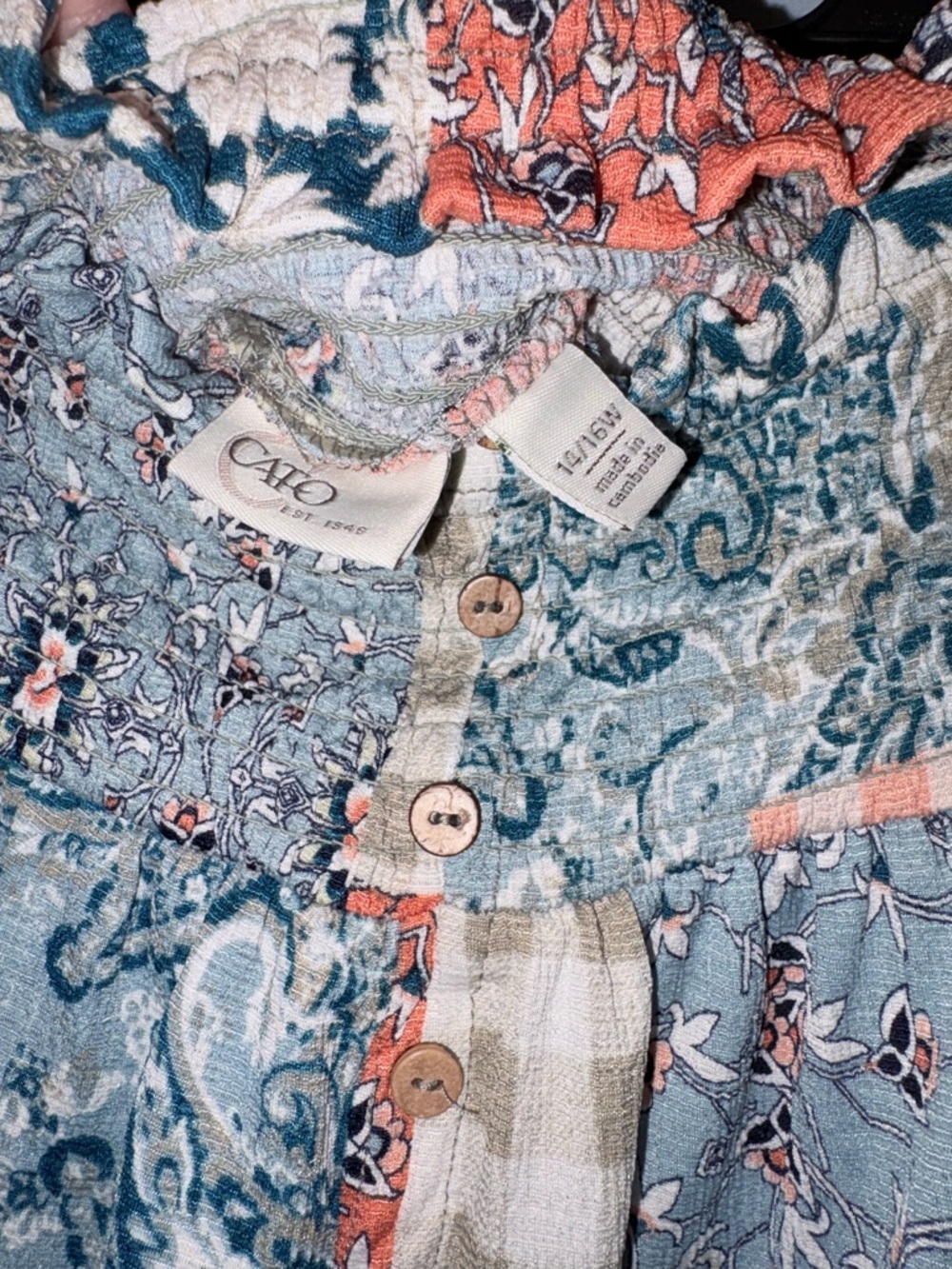 Cato 14 16 boho Prarie cottage Patchwork Maxi Skirt w buttons Blue, Green & Rust - Picture 2 of 6